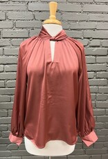 Long Sleeve Natalie Satin Mock Keyhole LS