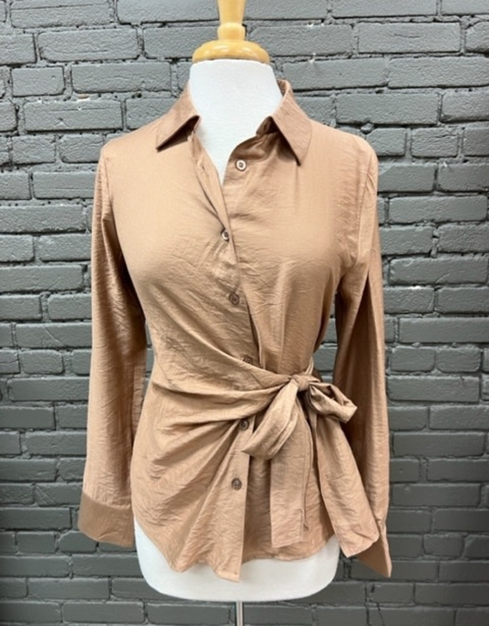 Top Naomi Mocha Collar Button Tie Top