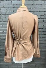 Top Naomi Mocha Collar Button Tie Top