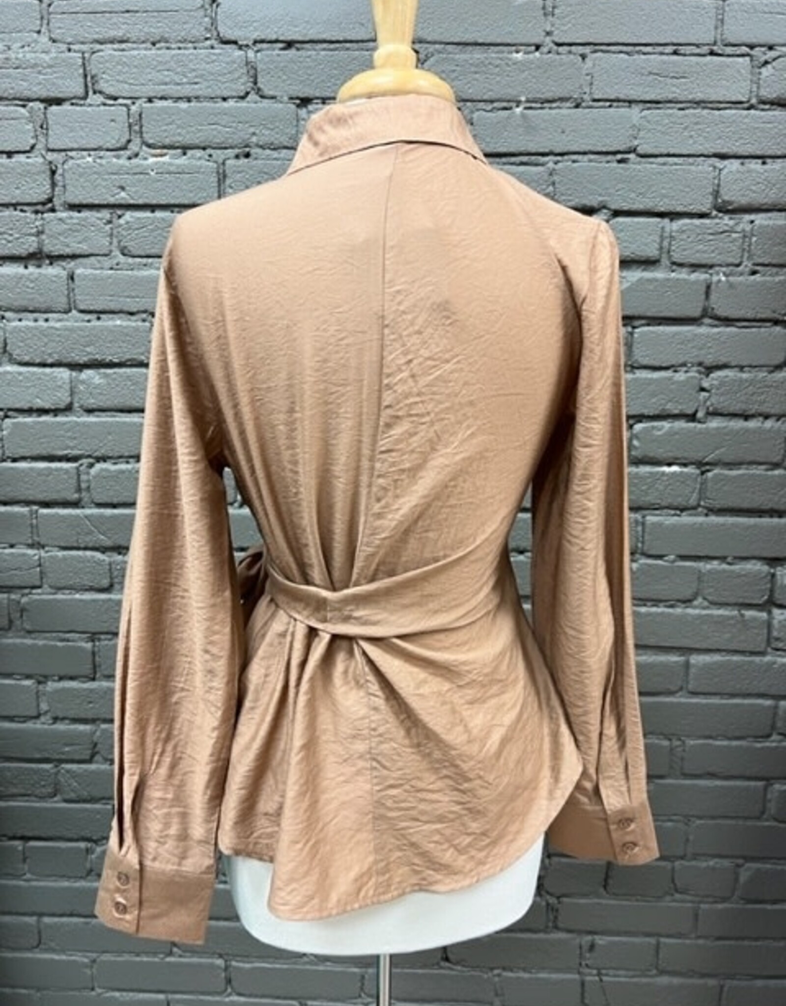 Top Naomi Mocha Collar Button Tie Top