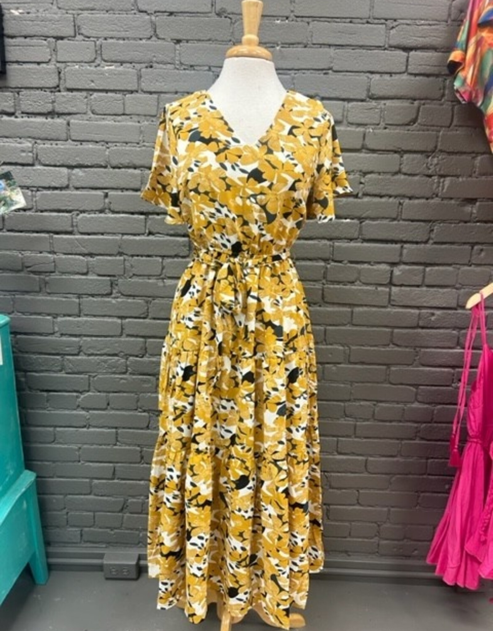 Dress Vera Mustard Floral Midi Dress