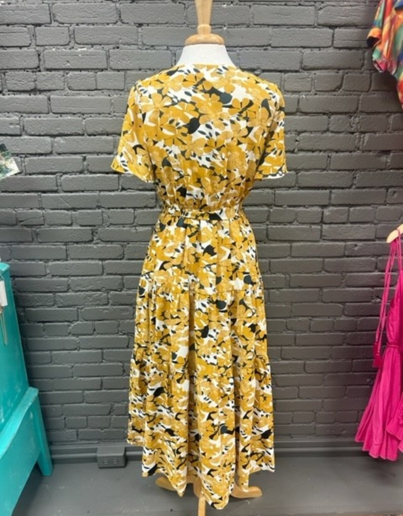 Dress Vera Mustard Floral Midi Dress