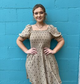 Dress Ida Tan Polka Dot Smock Dress