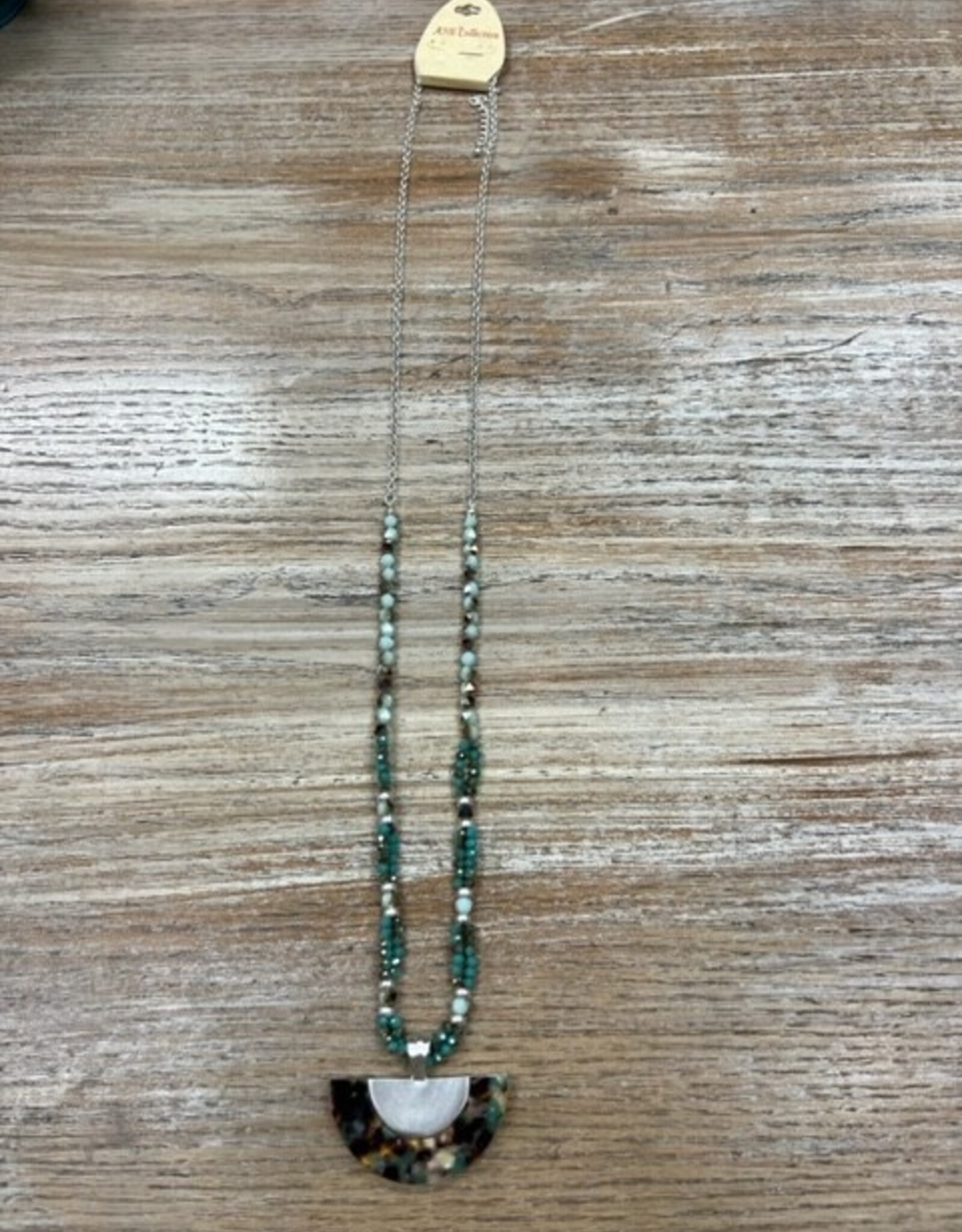 Jewelry Silver Teal Bead Pendant Necklace