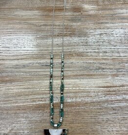 Jewelry Silver Teal Bead Pendant Necklace