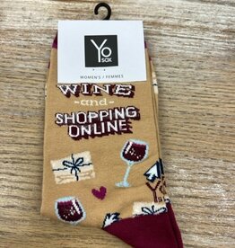 Socks Women's Crew Socks- Wine & Shopping