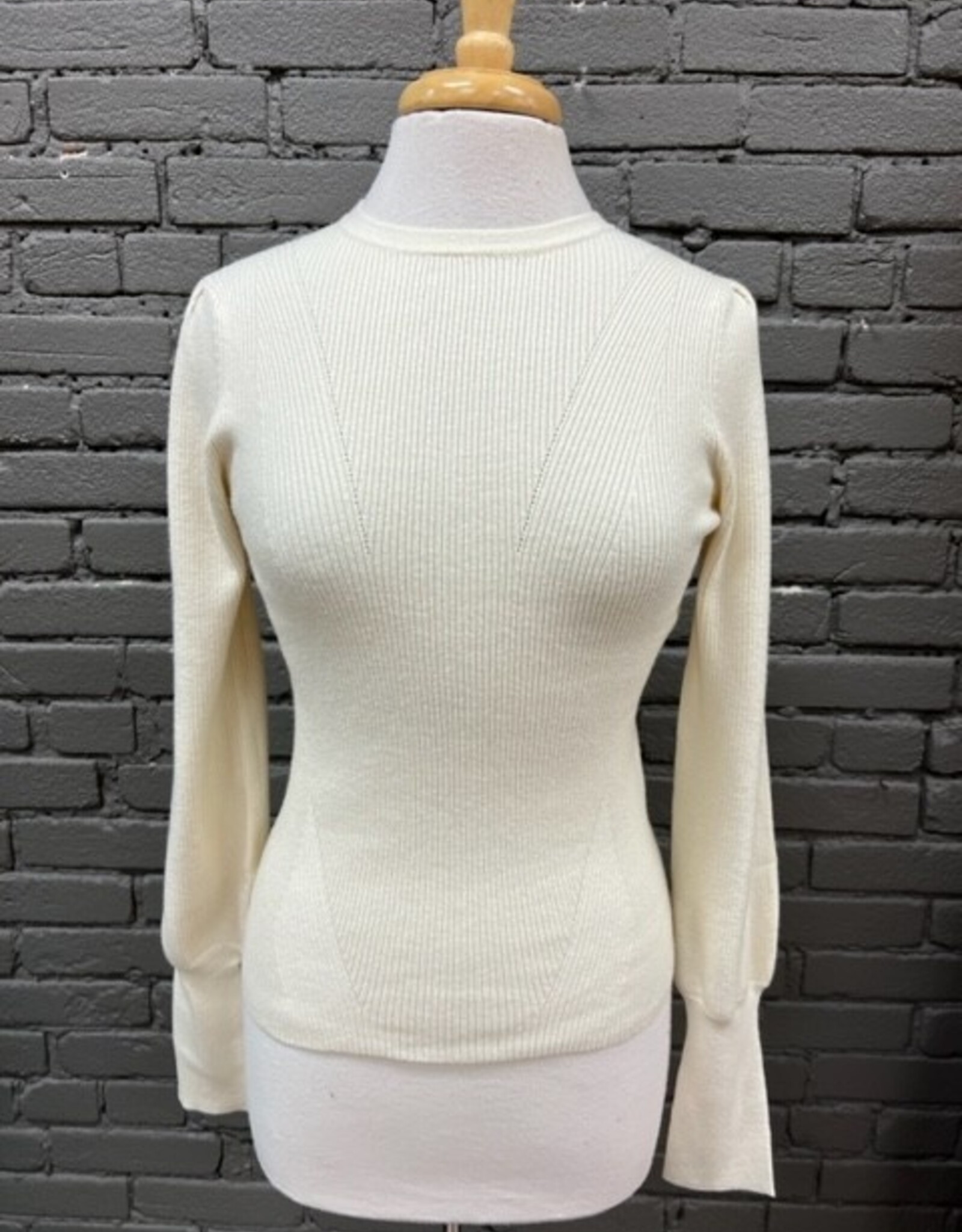 Sweater Saylor Cream Bishop Sleeve Rib Sweater