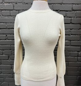 Sweater Saylor Cream Bishop Sleeve Rib Sweater
