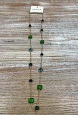 Jewelry Long Gold Necklace w/ Multi Green Gems