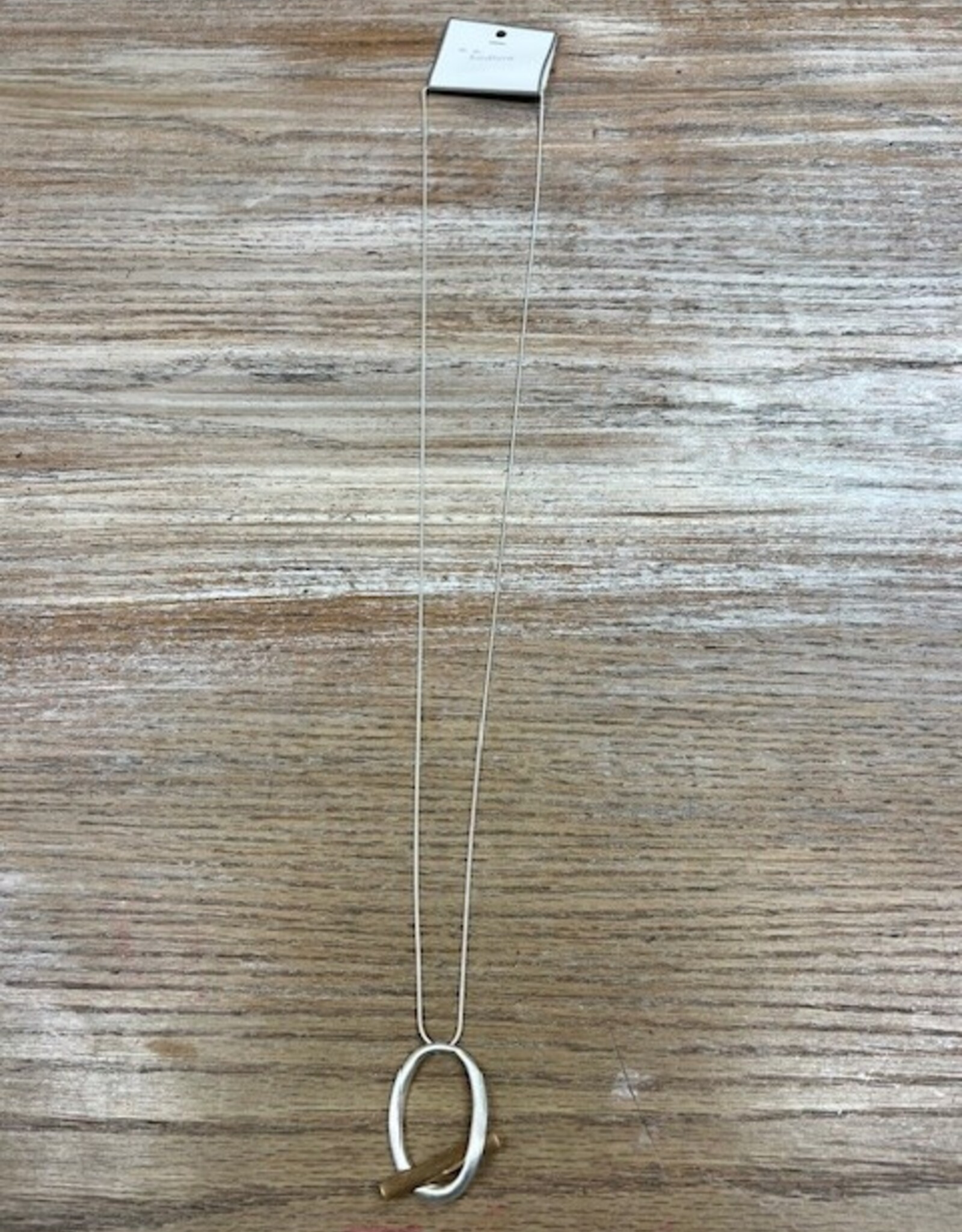 Jewelry Long Silver Circle Necklace w/ Gold Bar
