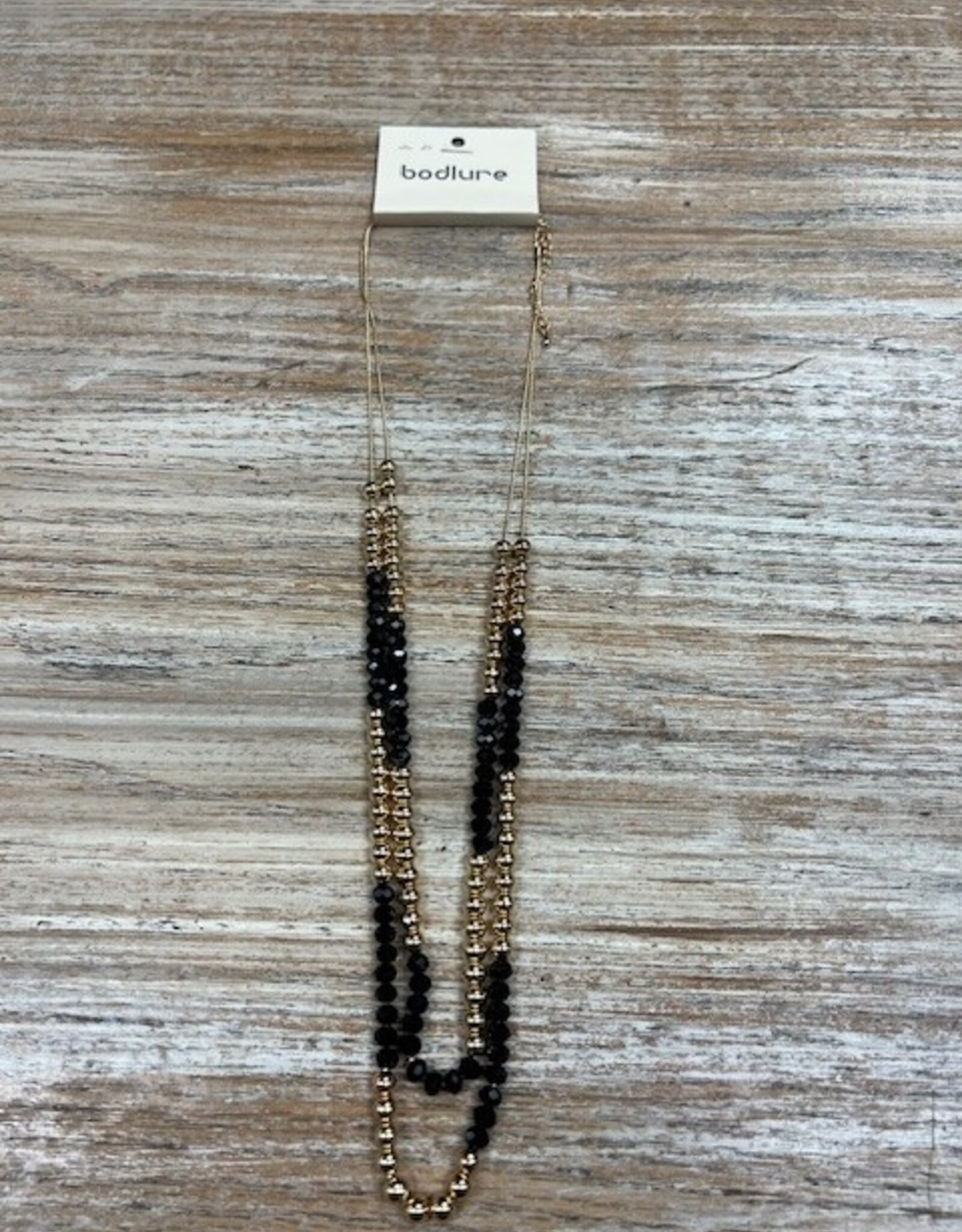 Jewelry Double Gold Necklace w/ Black Gold Beads