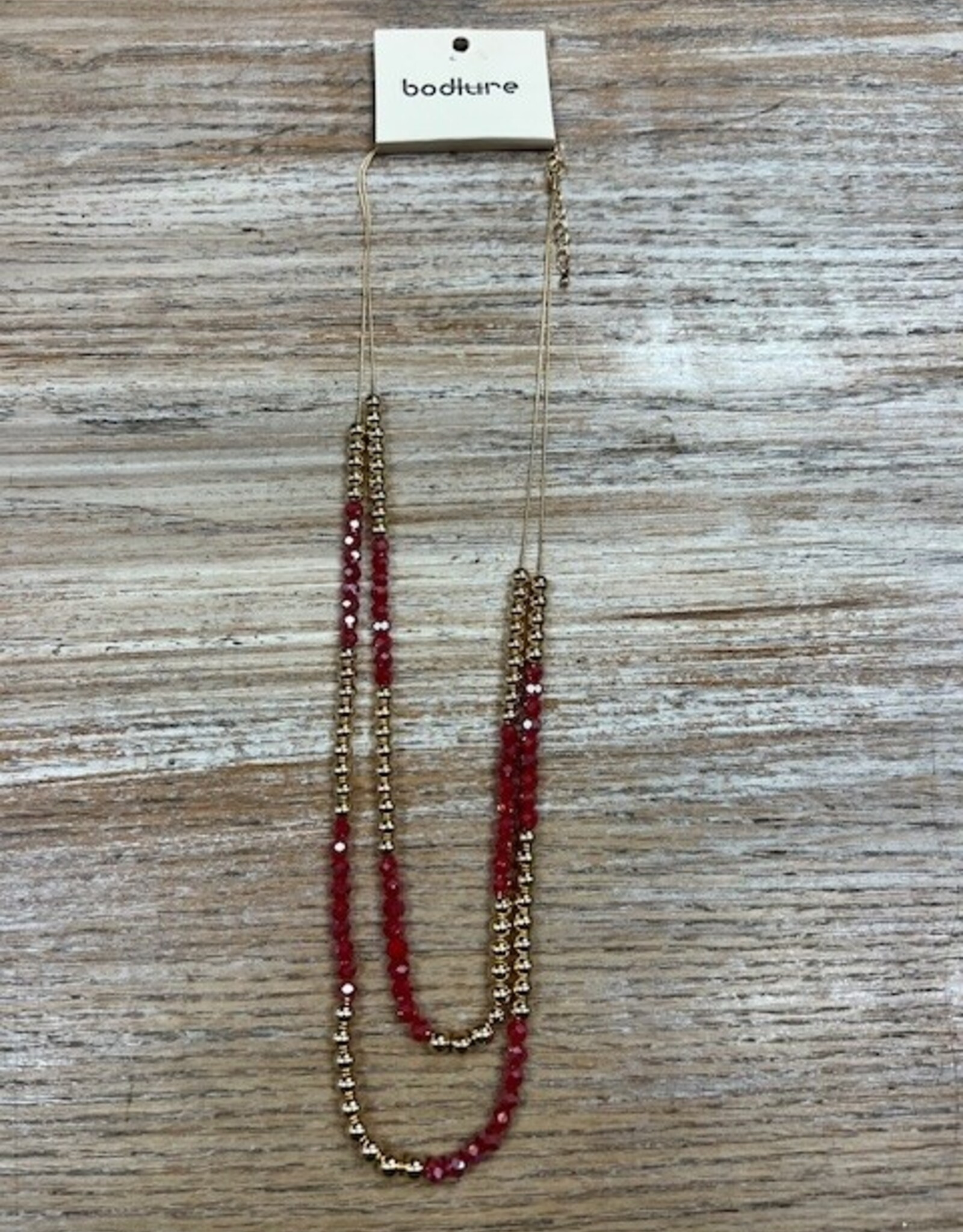 Jewelry Double Gold Necklace w/ Red Gold Beads