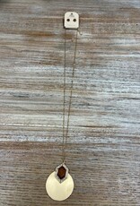 Jewelry Long Gold Circle Pendant Brown Gem Necklace