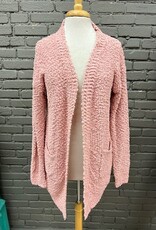 Cardigan Lucy Pink Popcorn Long Knit Pocket Cardi