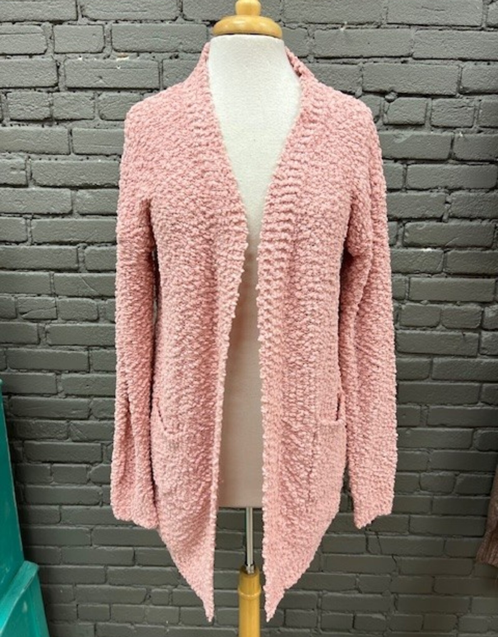 Cardigan Lucy Pink Popcorn Long Knit Pocket Cardi