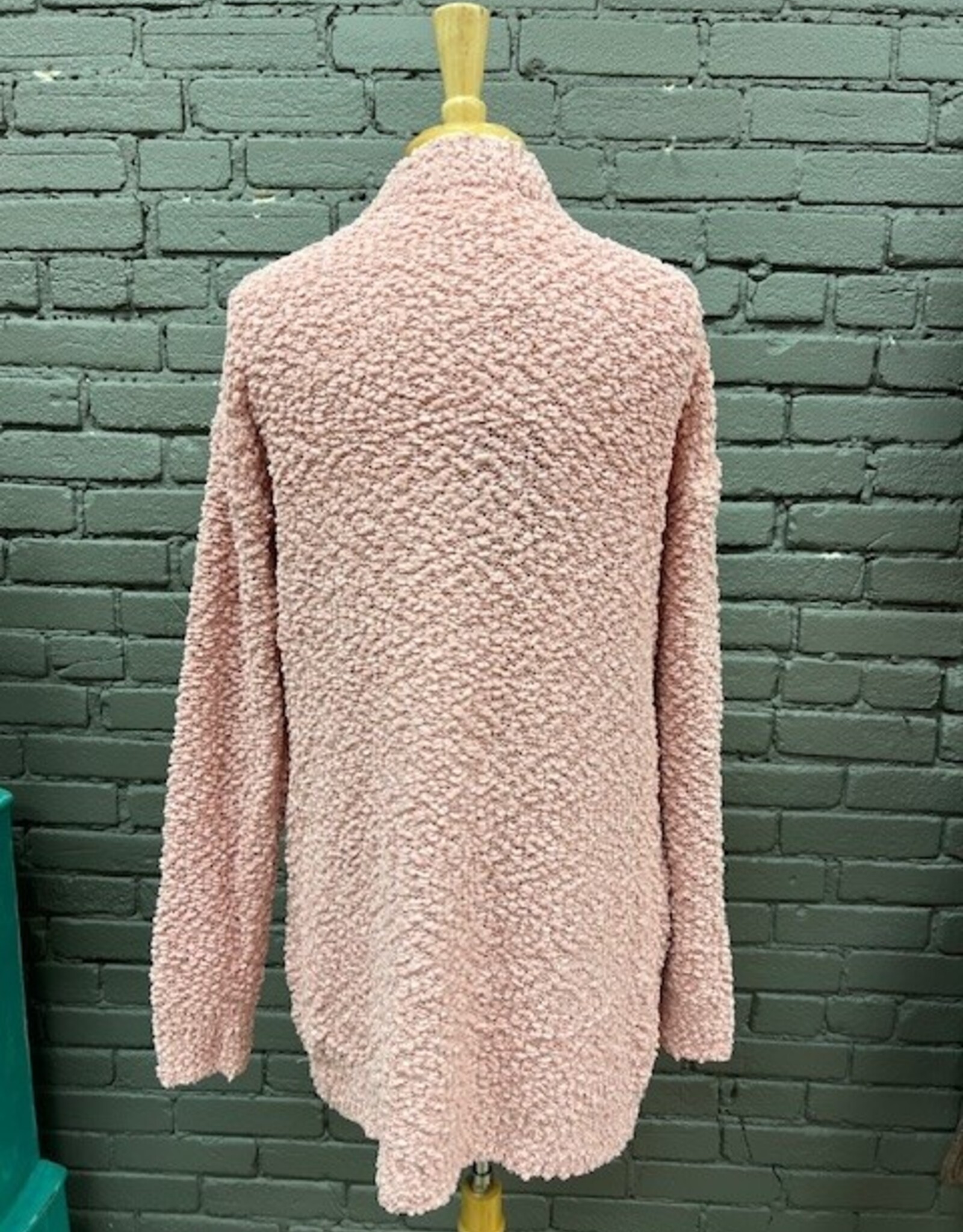 Cardigan Lucy Pink Popcorn Long Knit Pocket Cardi