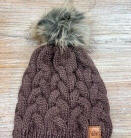 Beanie Brown Braided Cable Pom Beanie