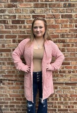 Cardigan Lucy Pink Popcorn Long Knit Pocket Cardi