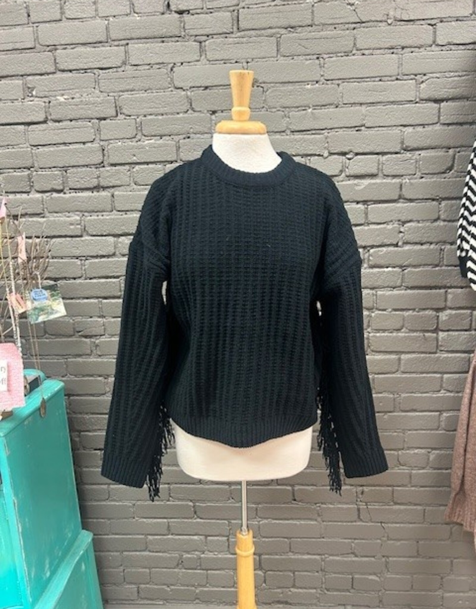 Sweater Everly Fringe Black Sweater Top