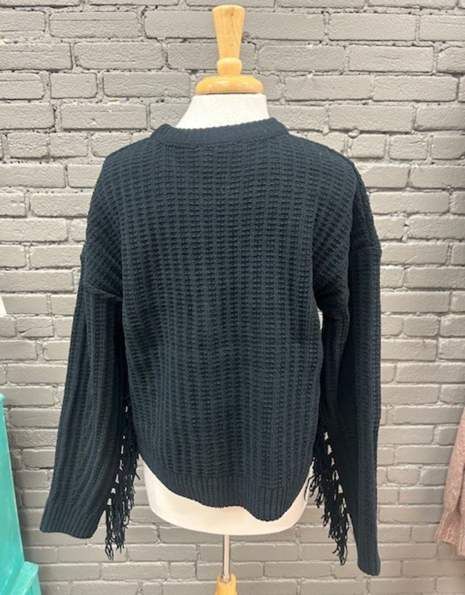 Sweater Everly Fringe Black Sweater Top