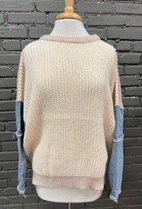 Sweater Melinda Denim Sleeve Ivory Sweater