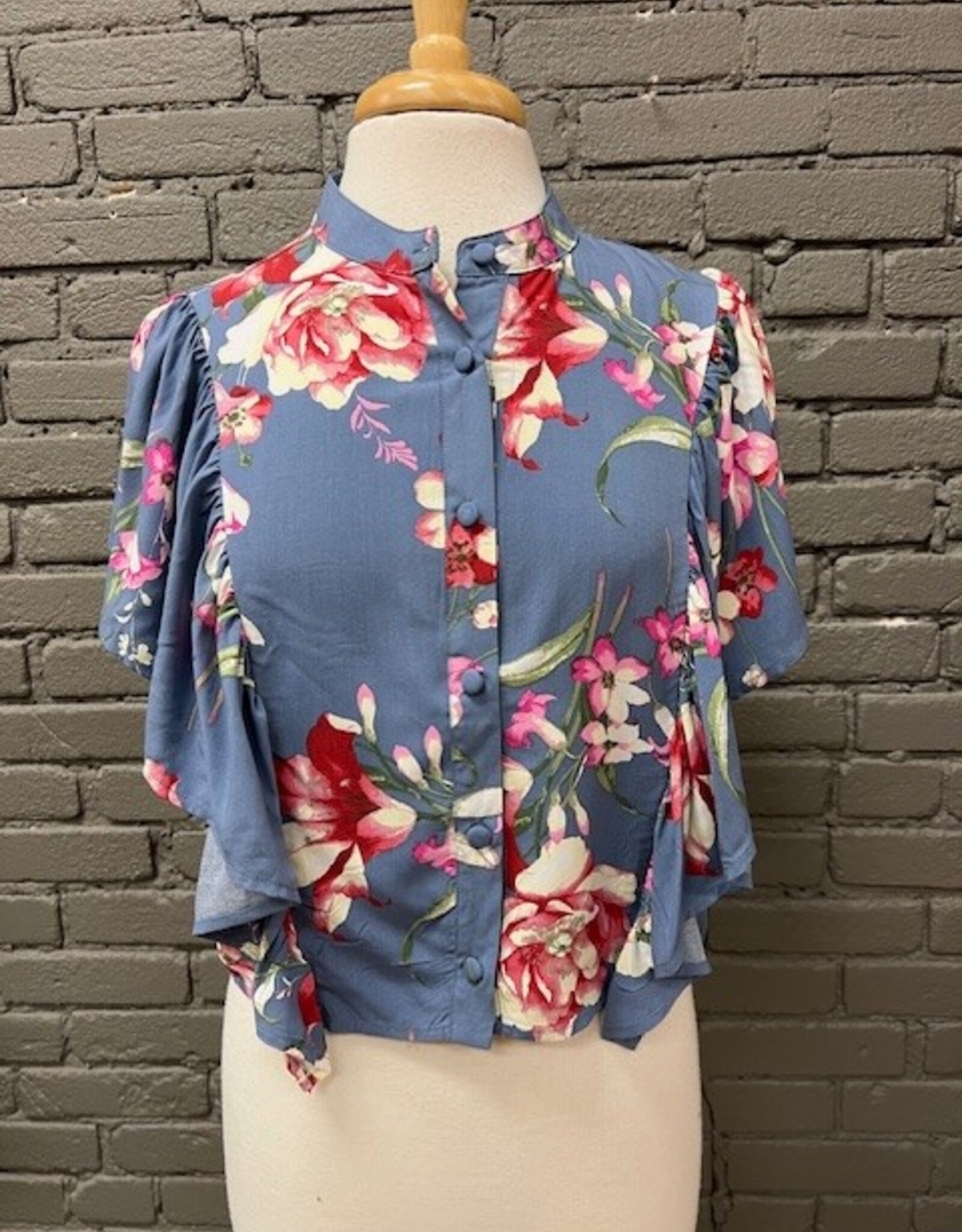 Shirt Finley Floral Button Ruffle Top