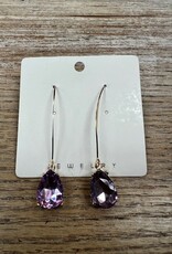 Jewelry Long Gold Purple Gem Earrings