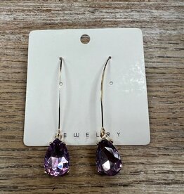 Jewelry Long Gold Purple Gem Earrings