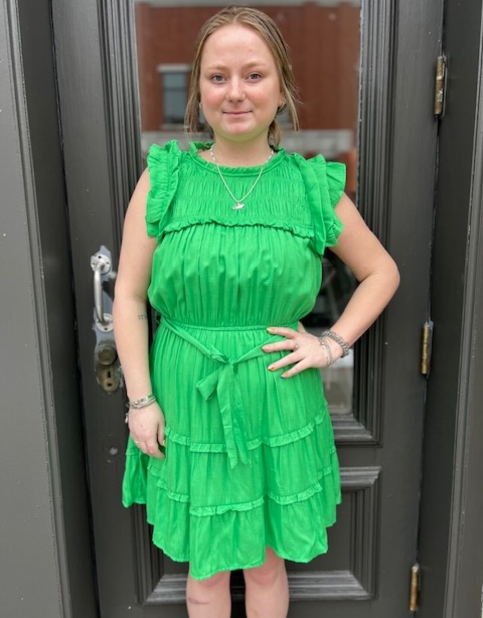 Dress Norah Green Smocked Ruffle Tie Dress