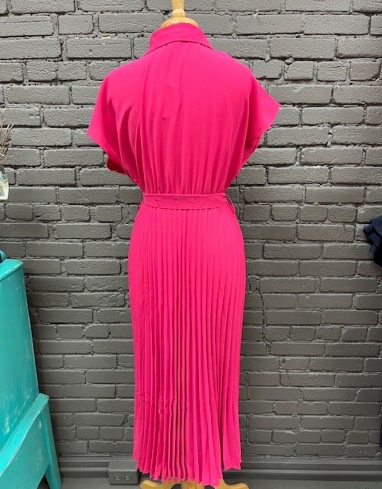 Dress Margo Hot Pink Pleated Belt Dress