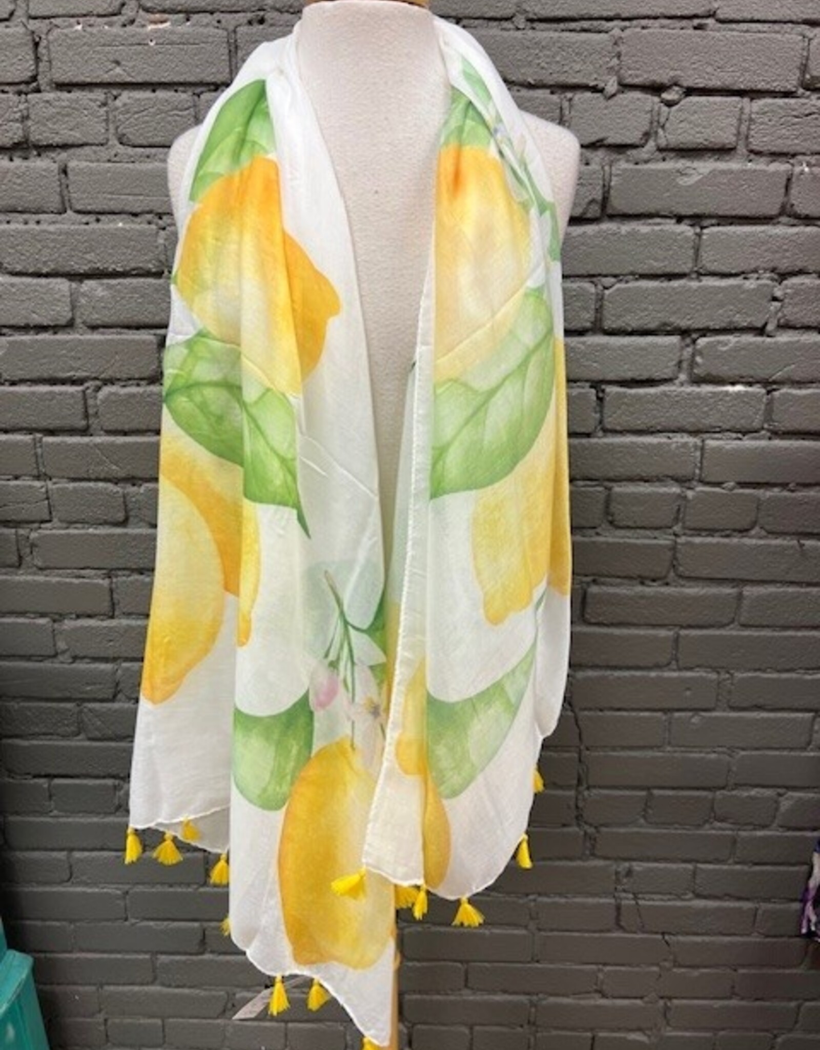 Scarf Yellow Blue  Printed Scarf w/ Tassels