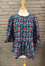 Blouse Navy Floral Pierce Flounce Top