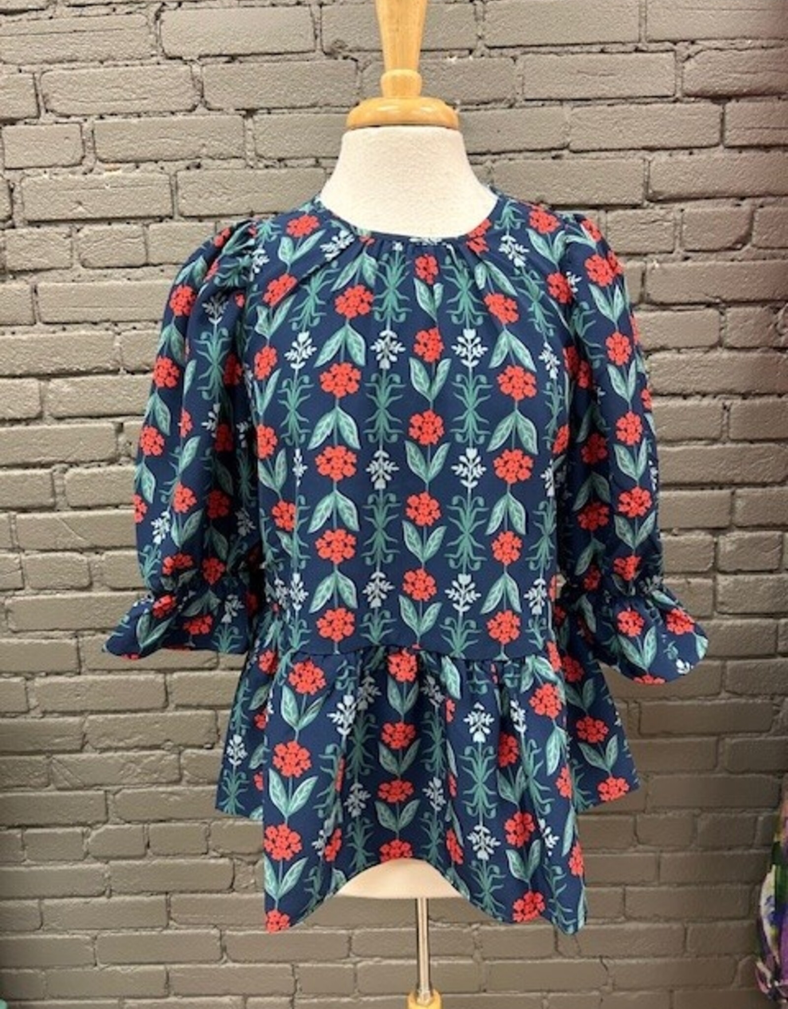 Blouse Navy Floral Pierce Flounce Top