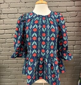 Blouse Navy Floral Pierce Flounce Top