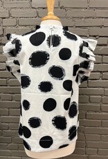 Shirt Devon Polka Dot Mock Neck Ruffle Top