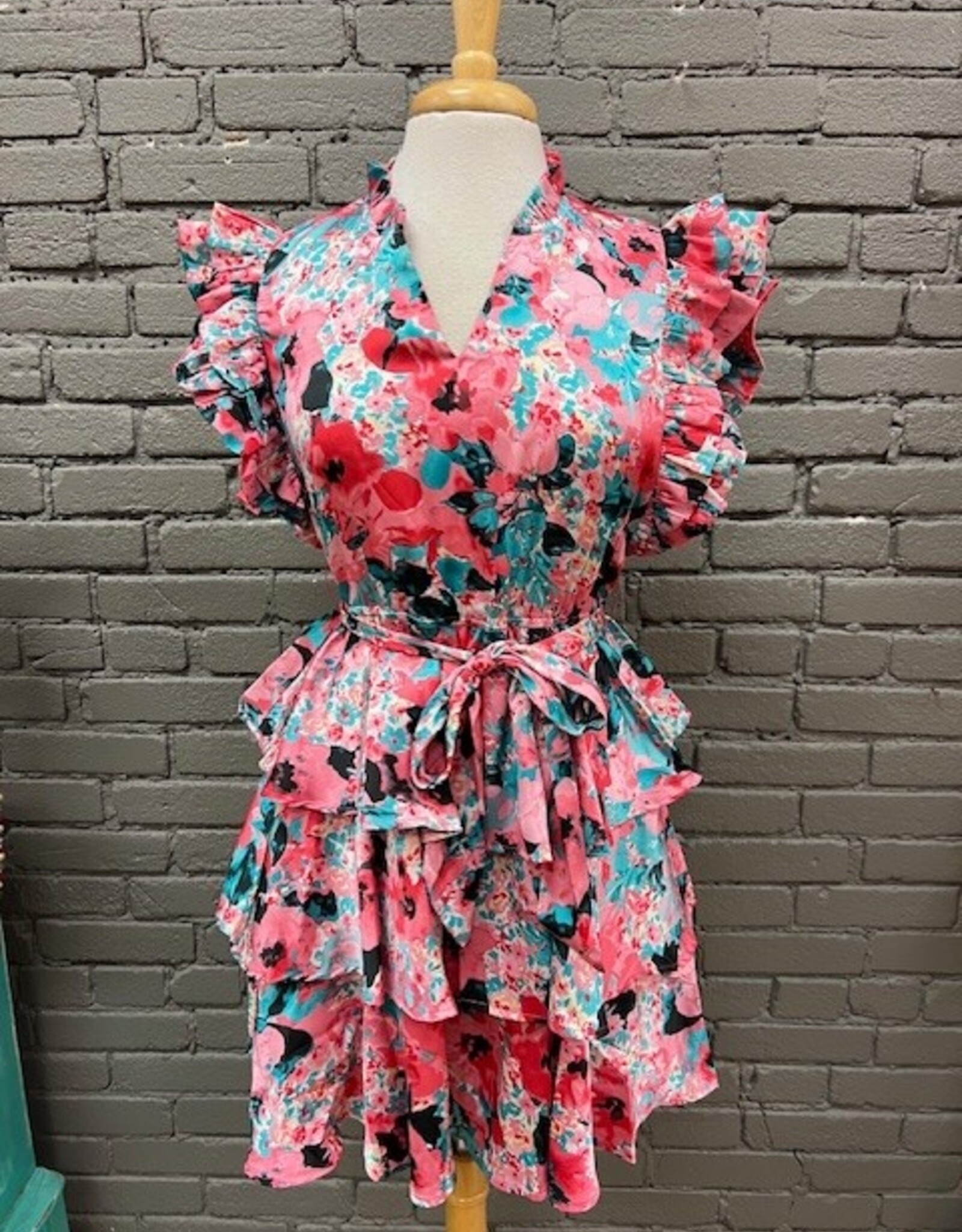 Dress Celina Satin Print Belted Dress