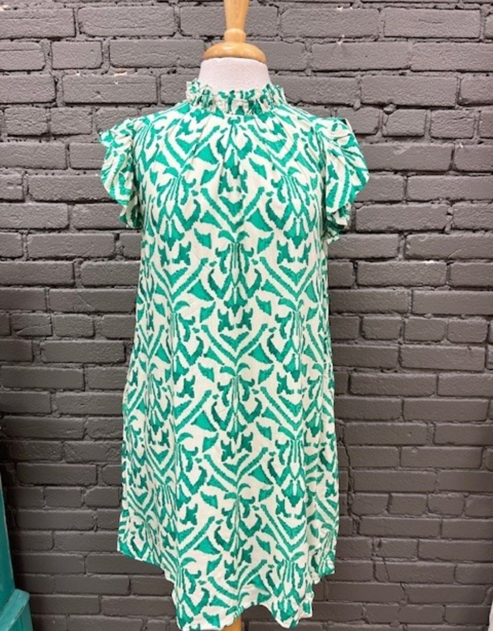 Dress Reese Green Print Ruffle Pocket Dress