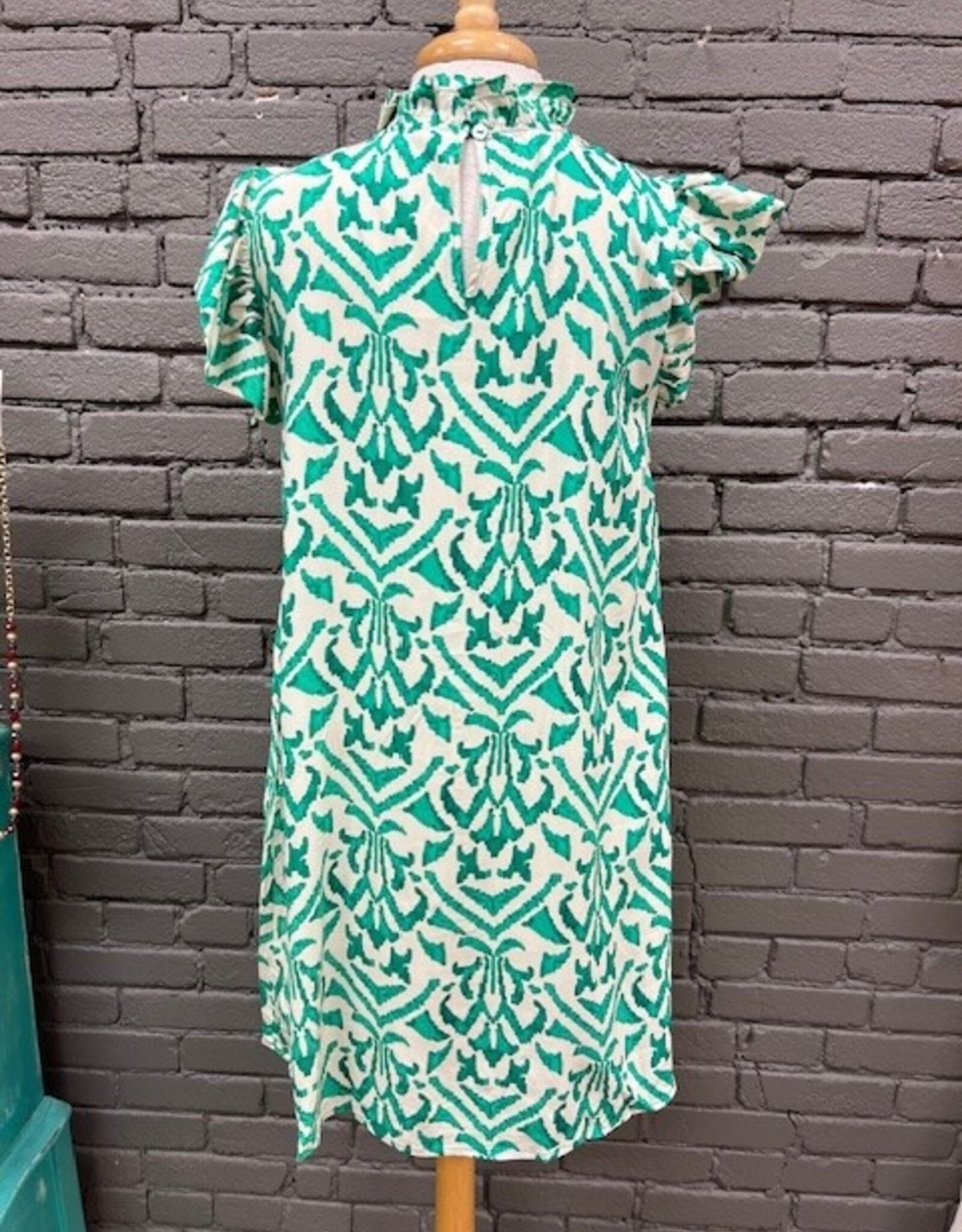 Dress Reese Green Print Ruffle Pocket Dress