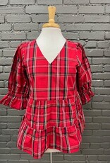 Shirt Ashford Red Plaid 3/4 Top