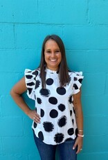 Shirt Devon Polka Dot Mock Neck Ruffle Top