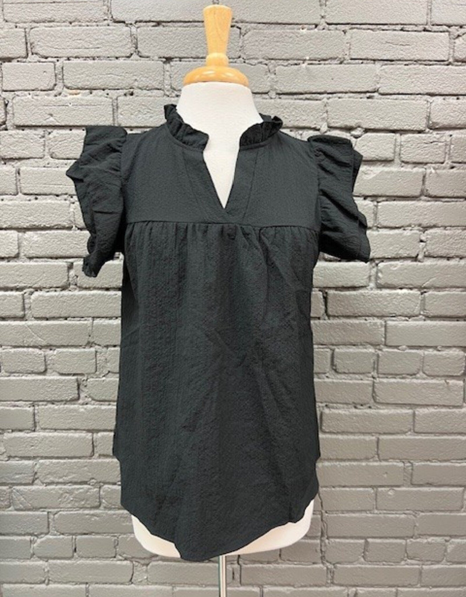 Shirt Andrea Black Ruffle Flutter Sleeve Top