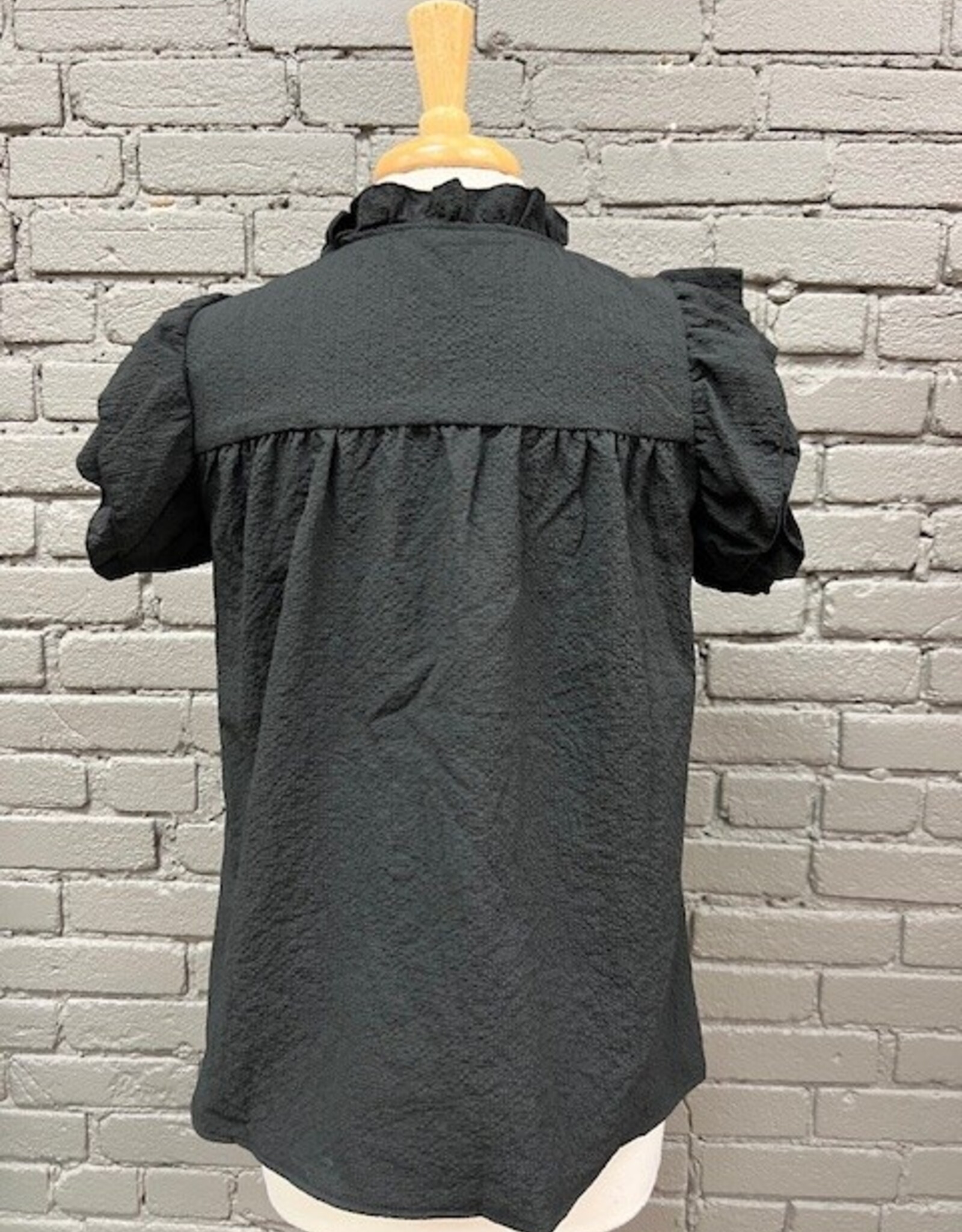 Shirt Andrea Black Ruffle Flutter Sleeve Top