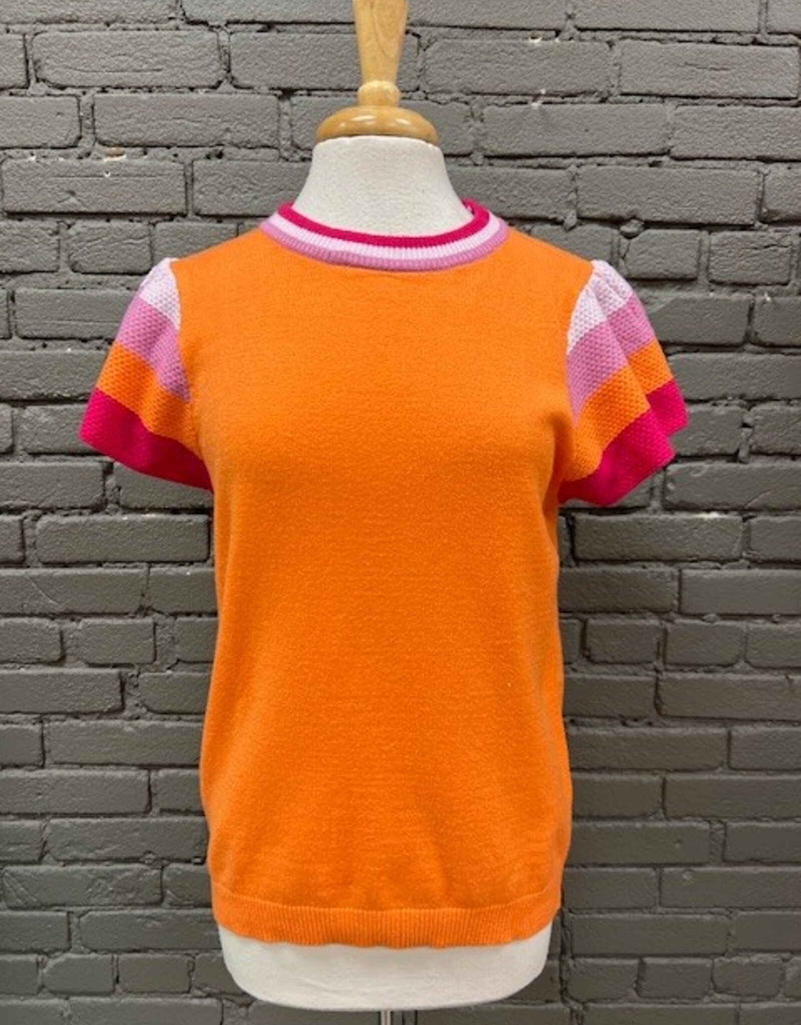 Shirt Jordan Orange Knit Contrast Sleeve Top