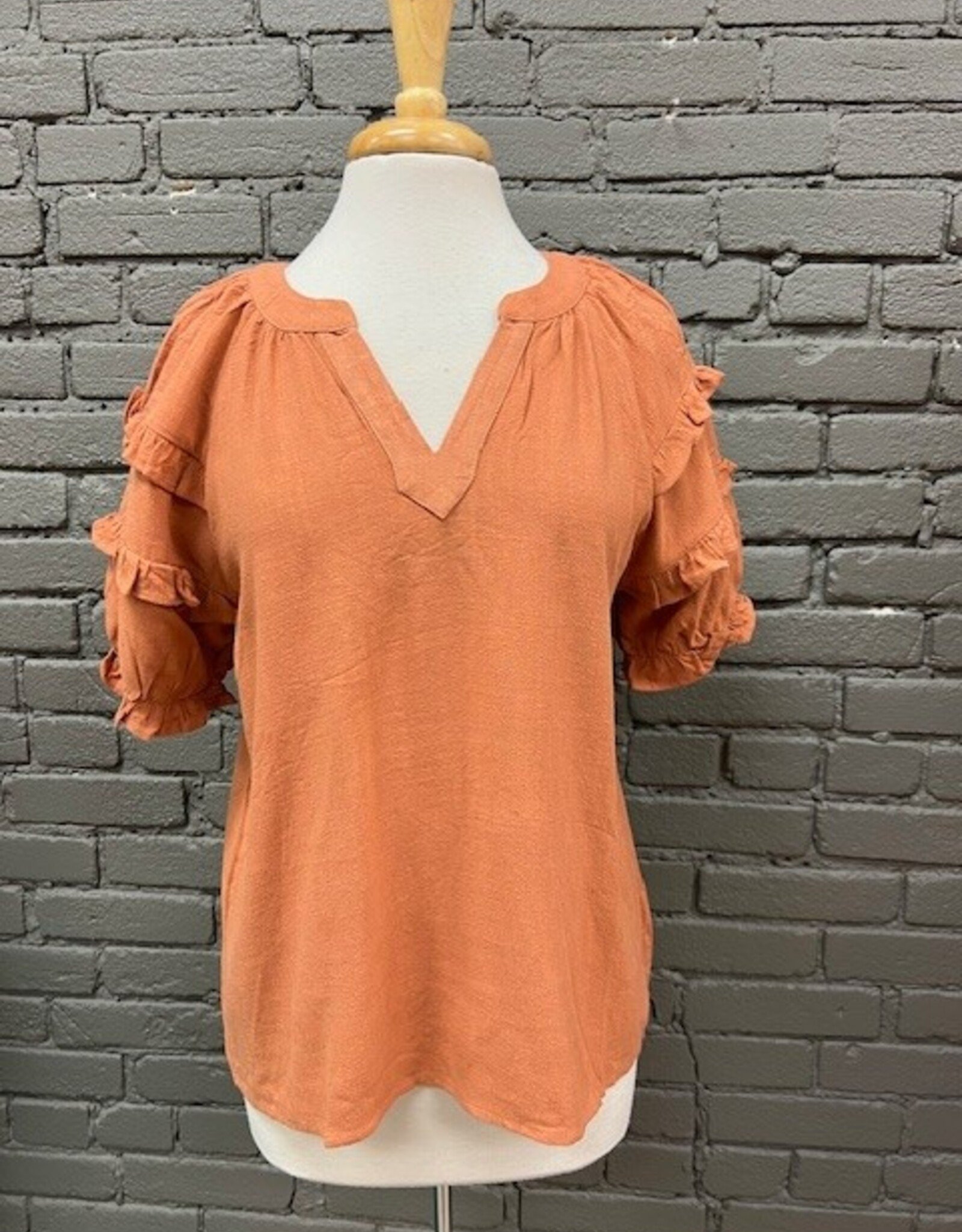 Shirt Brooke Apricot Ruffle Sleeve Top