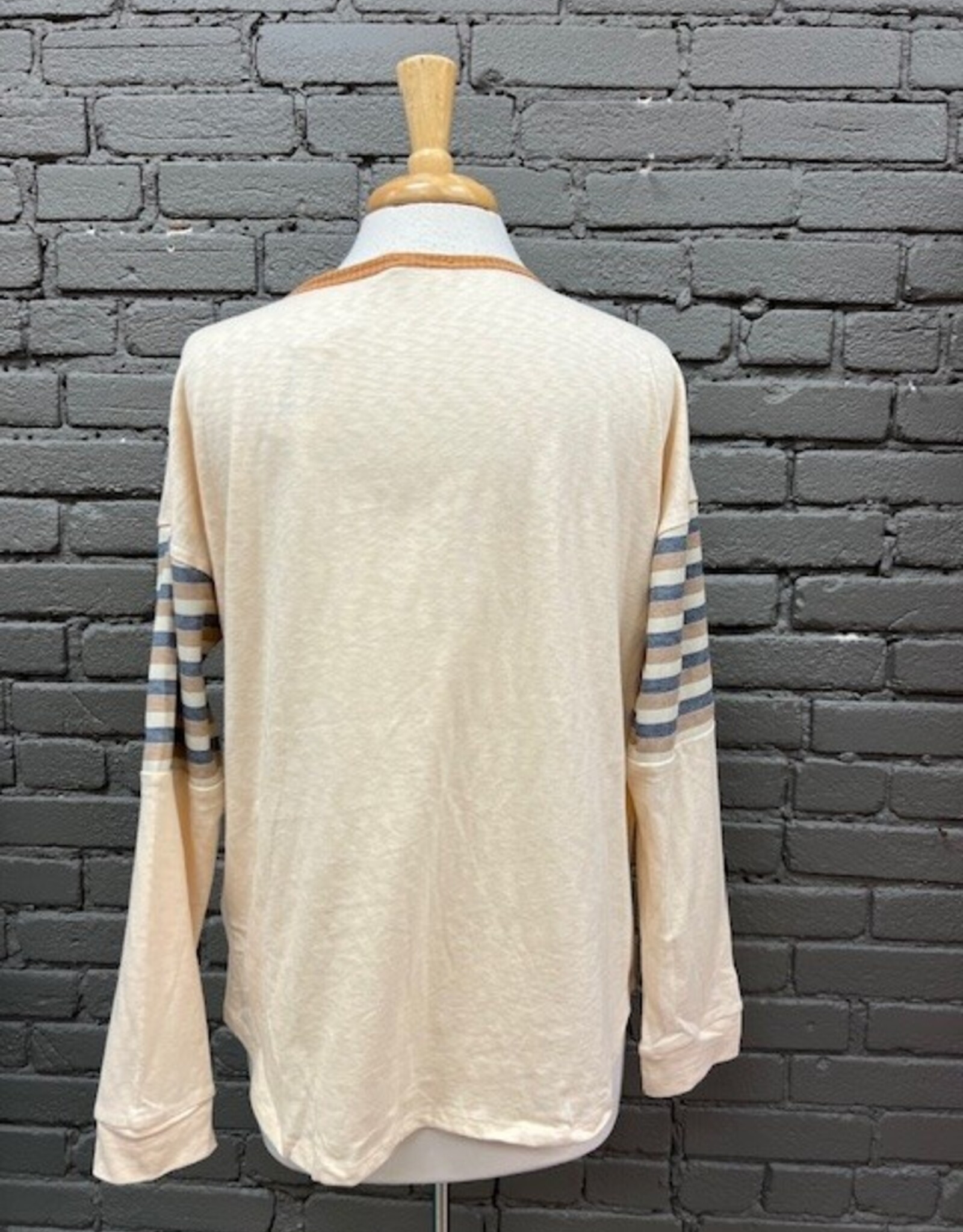 Long Sleeve Nina Cream Stripe Henley LS