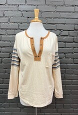 Long Sleeve Nina Cream Stripe Henley LS