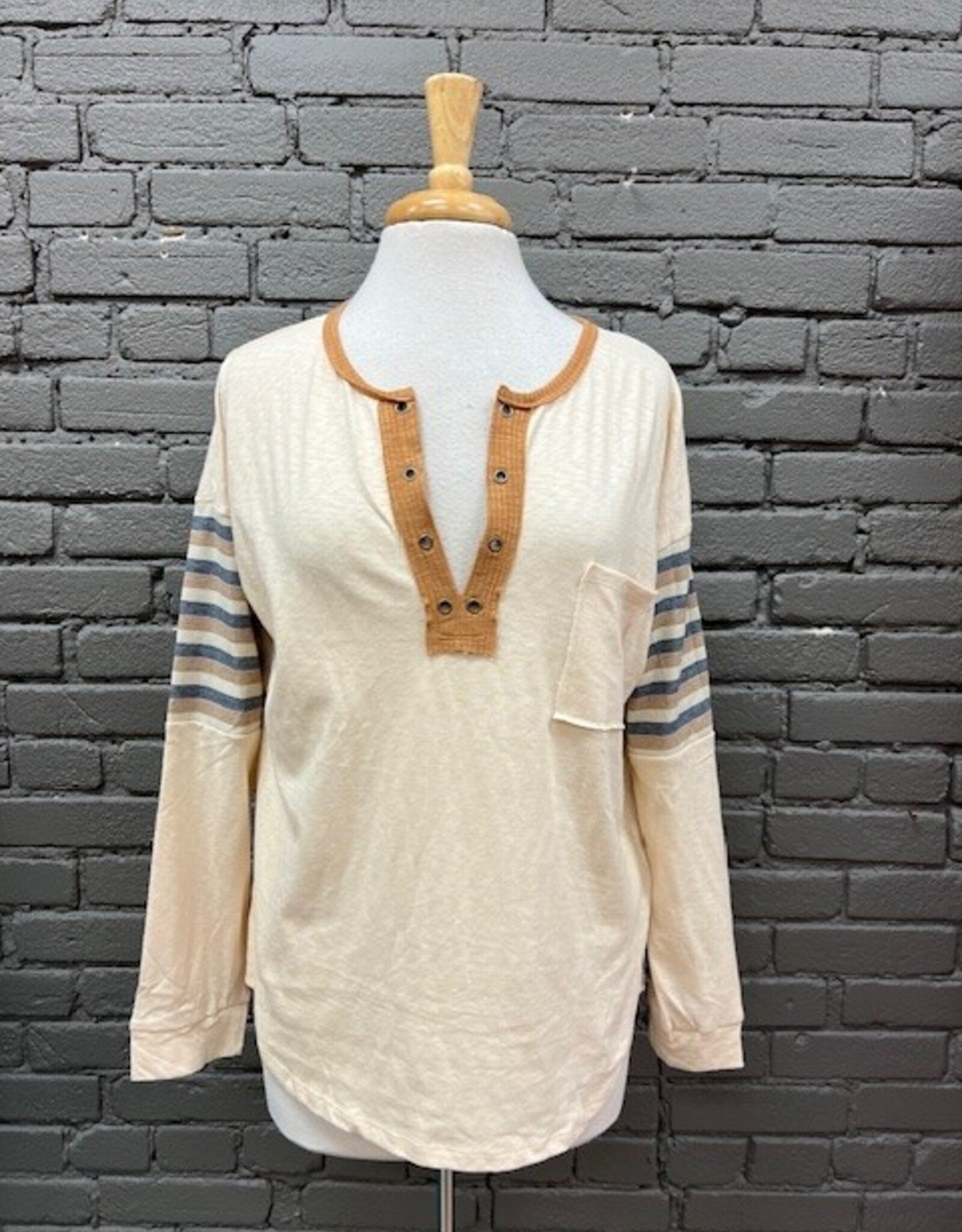 Long Sleeve Nina Cream Stripe Henley LS