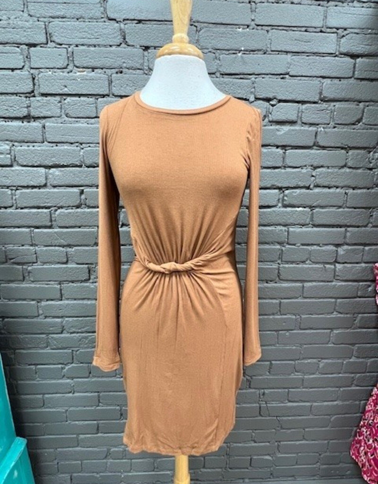 Dress Thea Camel Twist Rib LS Dress