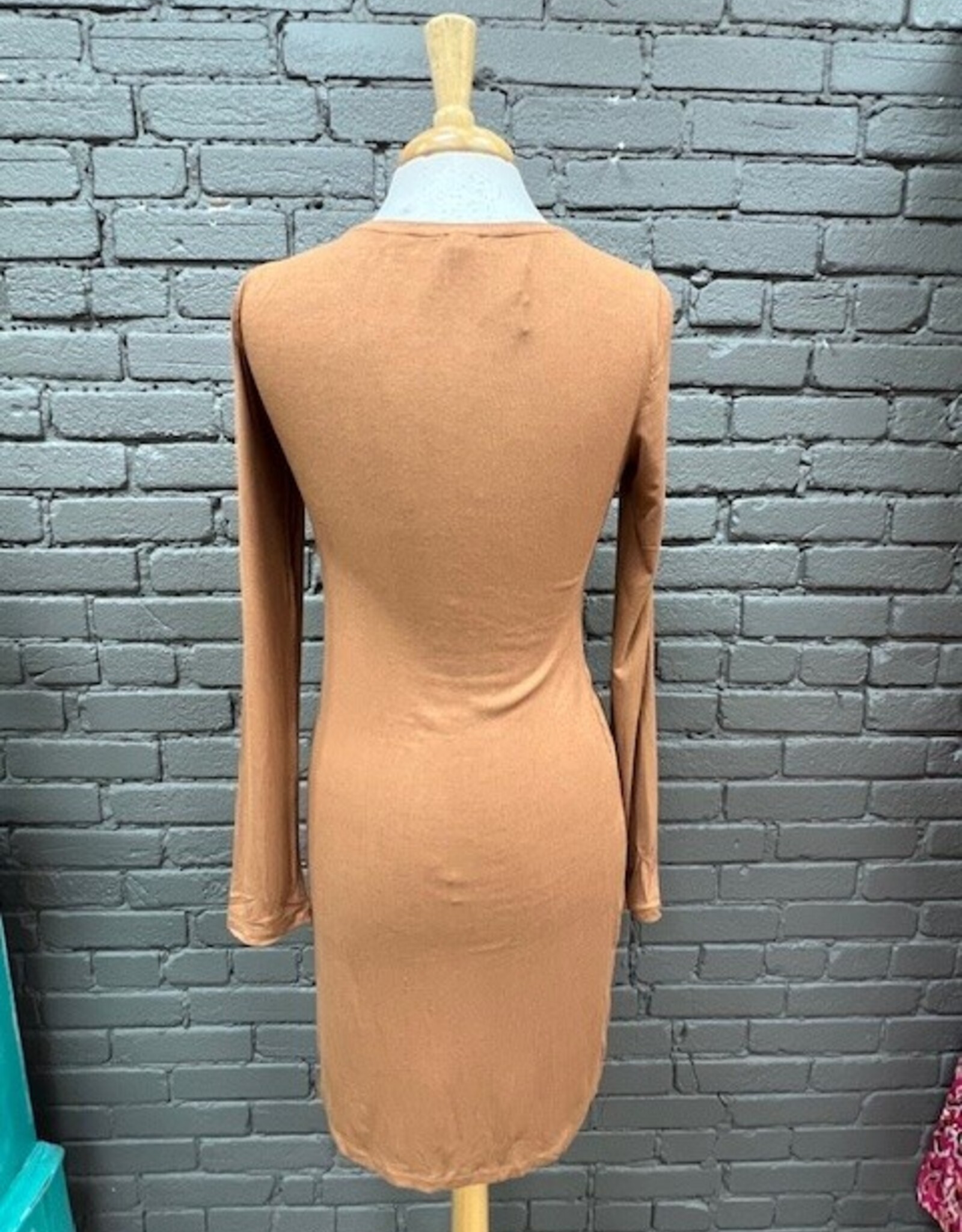 Dress Thea Camel Twist Rib LS Dress