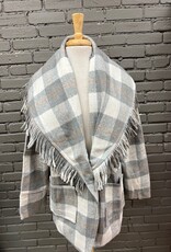 Jacket Hartford Gray Cream Plaid Fringe Coat